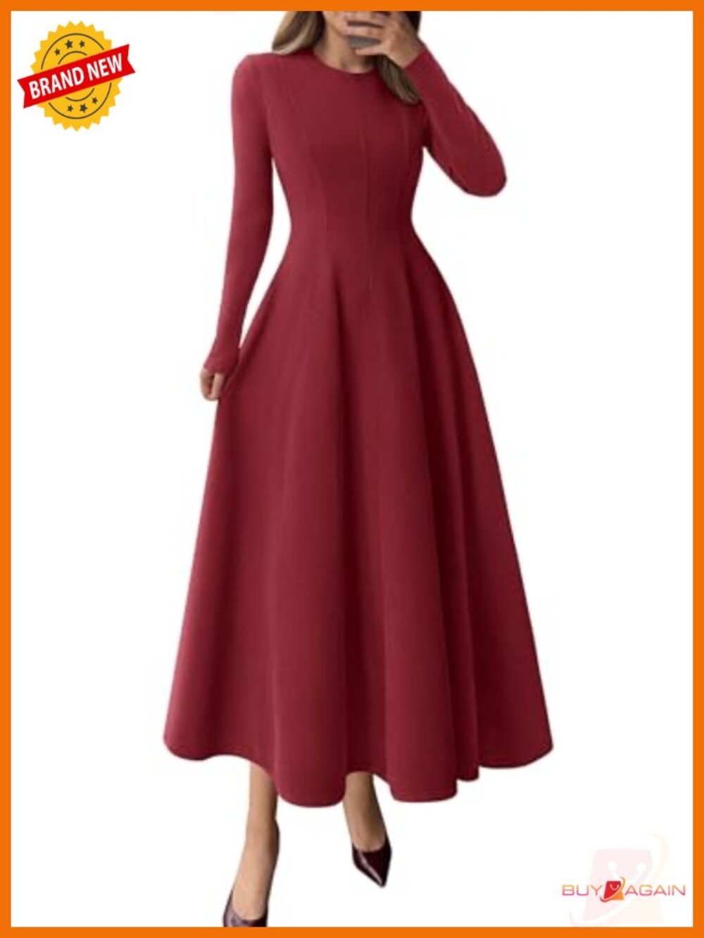 PRETTYGARDEN Women's Long Sleeve A Line Midi Cocktail Dress